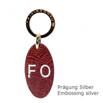 Trixi Gronau leather key fob Urbany Tejus Lizzard embossing aubergine, embossing silver